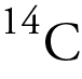 Image of the isotope symbol for carbon-14. The C the mass number 14 as a superscript on the left. The atomic number is left off.