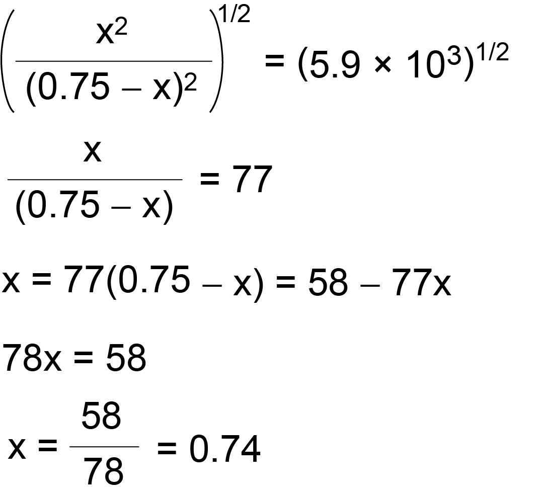 Image showing the algebraic steps to solve for x, which is 0.74