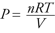 Image of the ideal gas equation solved for pressure, P equals nRT over V