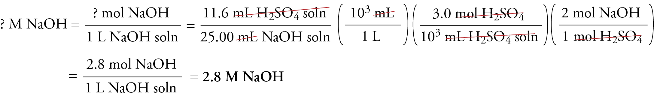 Image of the unit analysis for calculating the molarity of NaOH