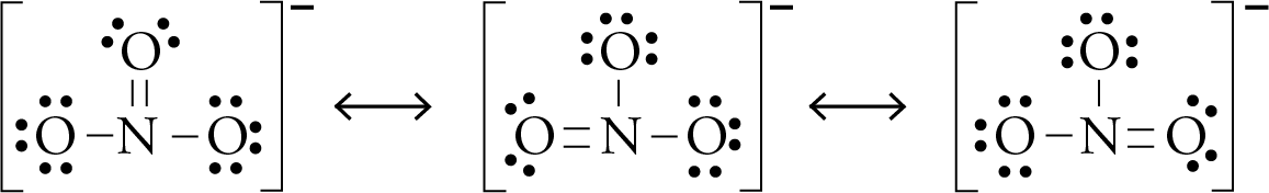 Image showing the three resonance forms for the nitrate ion