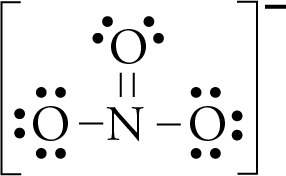 Image of the Lewis structure of the nitrate ion, NO3-