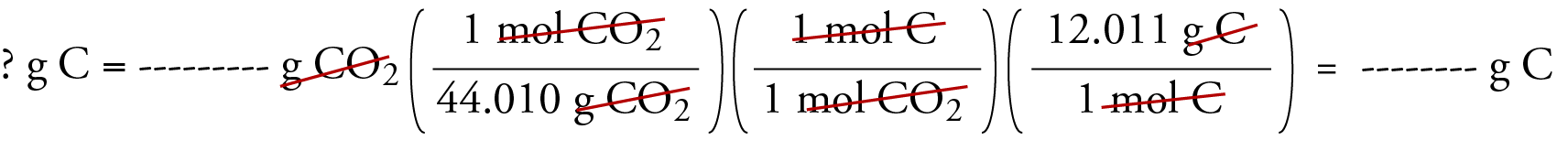 Image that shows the general unit analysis setup for calculating grams of carbon from grams of carbon dioxide