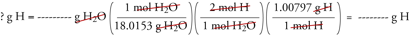 Image that shows the general unit analysis setup for calculating grams of hydrogen from grams of water