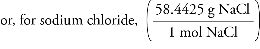 Image showing the molar mass of sodium chloride as 58.4425 grams per mole