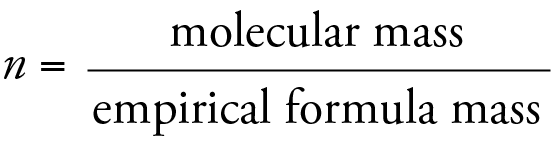 Image that shows molecular mass divided by the empirical formula mass to get n