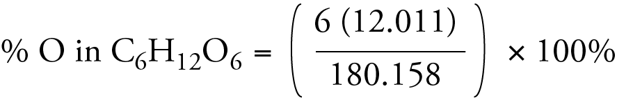 Image of the setup for calculating the percent carbon in glucose with the shortcut, 6 times 12.011 divided by 180.158 times 100