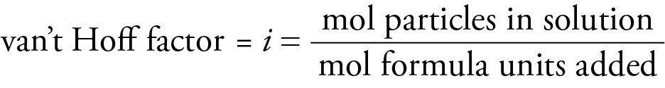 Image of the van't Hoff factor equals the ratio of the number of solute particles in solution to the number of formula units of solute dissolved